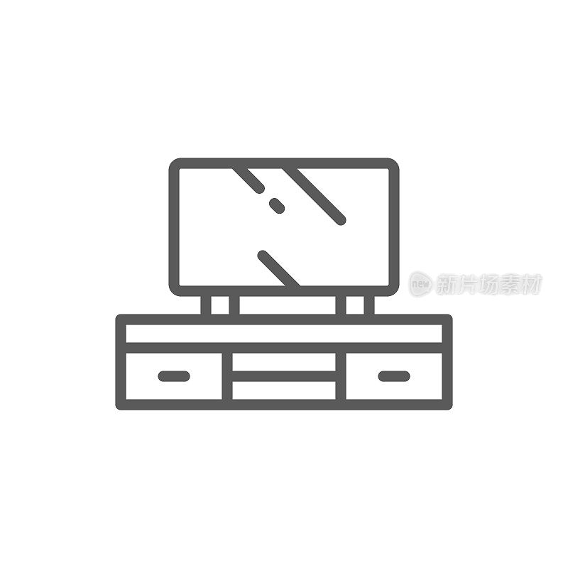 Vector television on nightstand line icon.